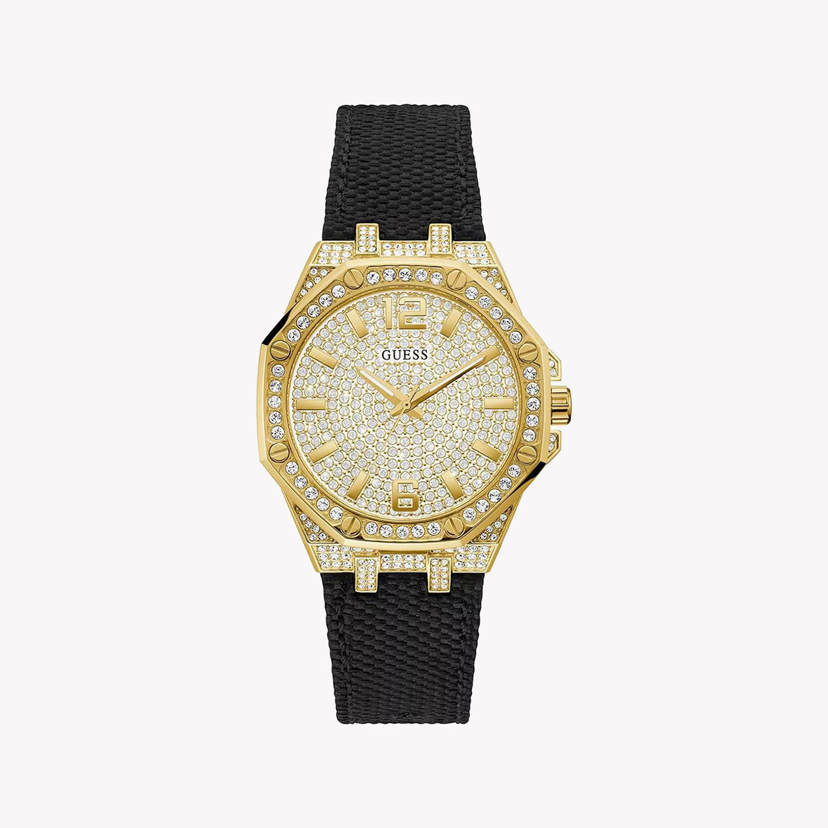 GUESS GW0408L2 - GLAMOUR GOLD TIMEPIECE - Chic Women's Watch with Black Fabric Band and Radiant Dial