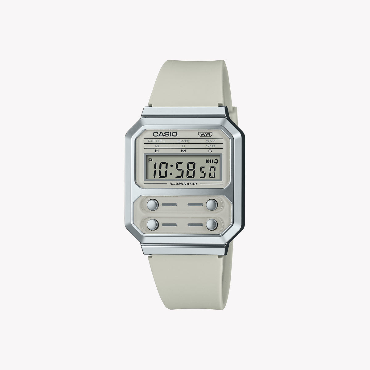 CASIO A100WEF-8A BOLD SPIRIT - SPORTY DIGITAL WATCH WITH CHROME PLATED RESIN AND WHITE DIAL