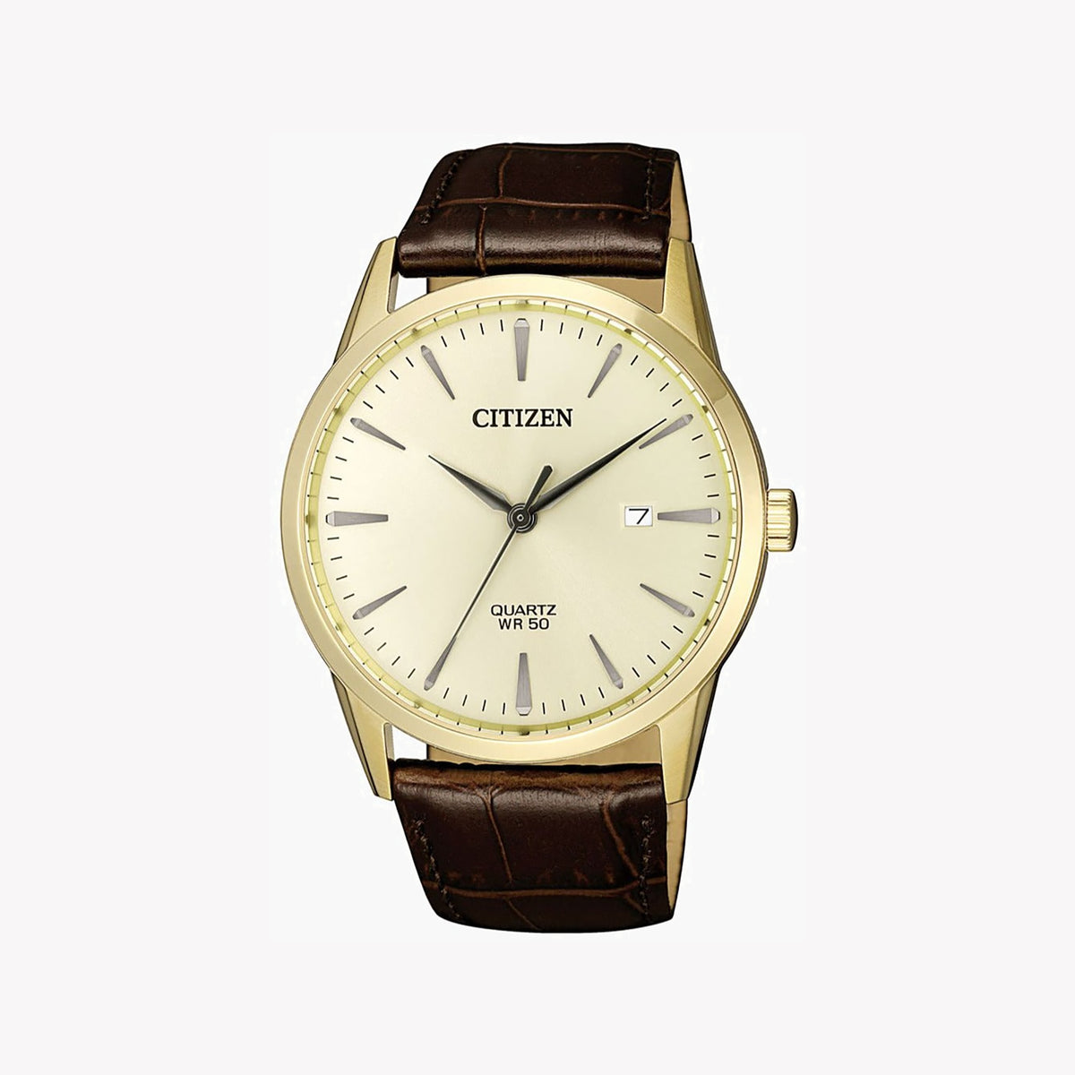 CITIZEN BI5002-14A CLASSIC ELEGANCE - MENS LIGHT GOLD TIMEPIECE WITH BEIGE DIAL & BROWN LEATHER BAND