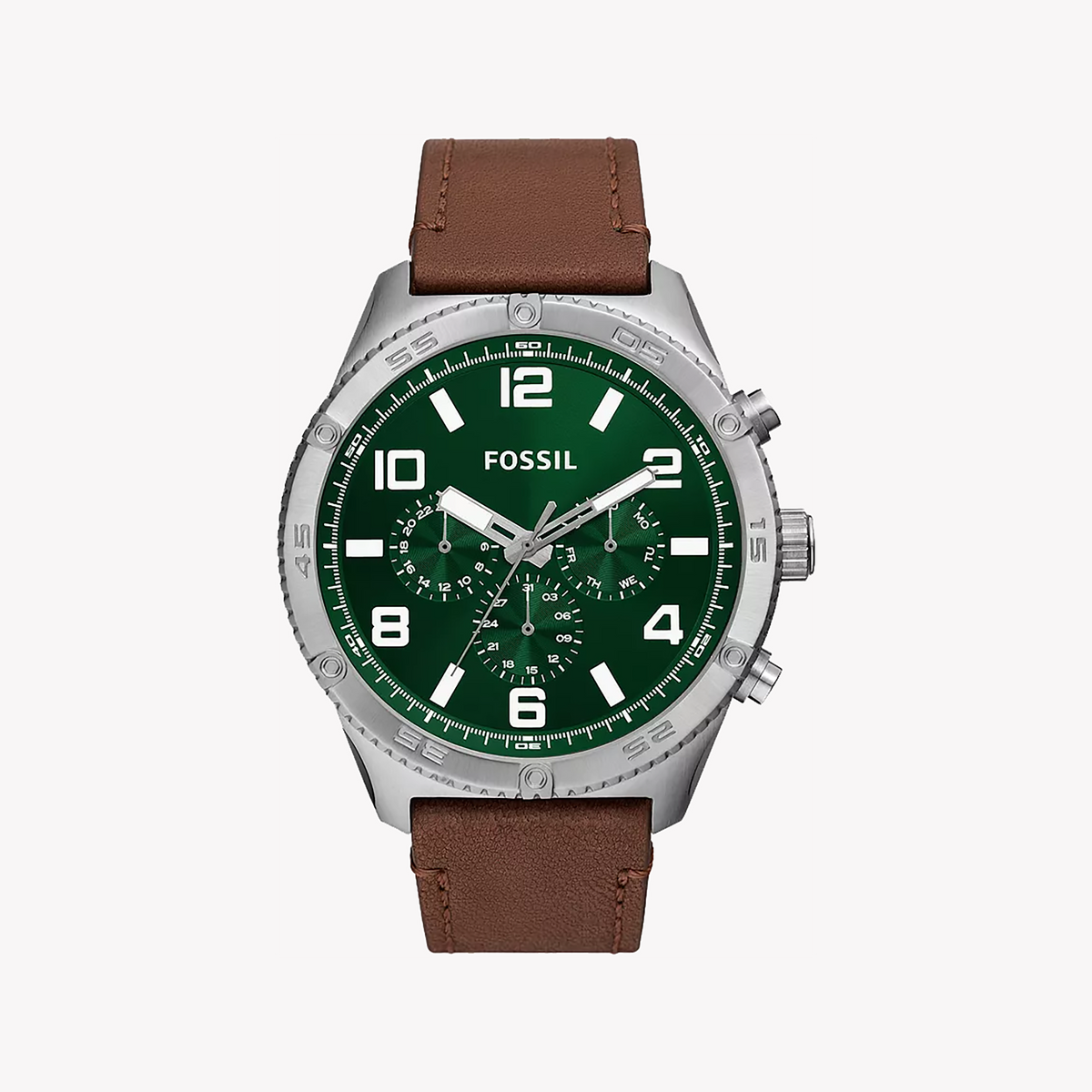 Fossil BQ2801 Men's Watch - Timeless Elegance with Green Dial & Brown Leather Strap