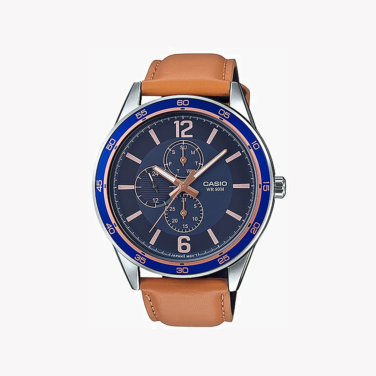 CASIO MTP-E319L-2BVDF - SPORTY ELEGANCE MEN'S WATCH WITH BLUE DIAL & BROWN LEATHER BAND