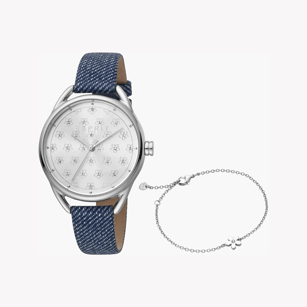 ESPRIT Women's Watch with Silver Stainless Steel Case and Blue Leather Band