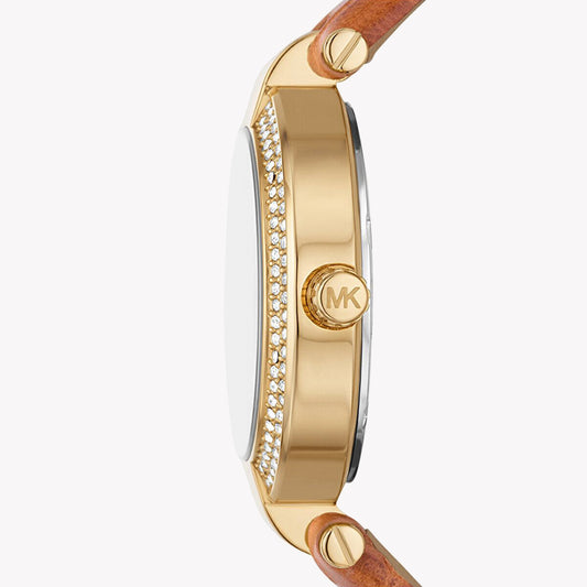 MICHAEL KORS MK2981 - ELEGANT GOLD CHARM WITH BROWN LEATHER BAND - WOMEN'S TIMEPIECE-i-Watch-2
