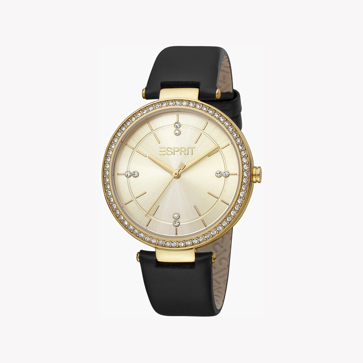 ESPRIT Women's Watch with Gold Stainless Steel Case and Black Leather Band