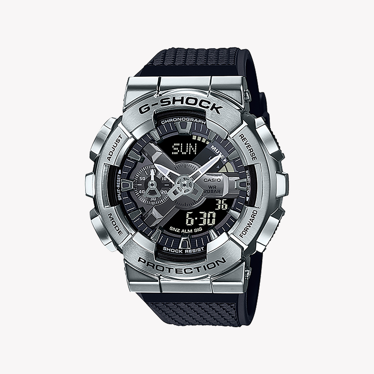 CASIO G-SHOCK GM-110-1ADR - ADVENTURE AWAITS MEN'S SPORTY TIMEPIECE WITH SILVER CASE & BLACK BAND