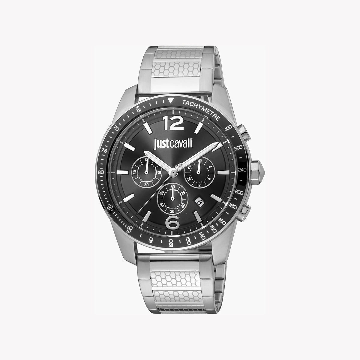 JUST CAVALLI JC1G204M0055 MEN'S ELEGANCE - SILVER STAINLESS STEEL & BLACK DIAL TIMEPIECE