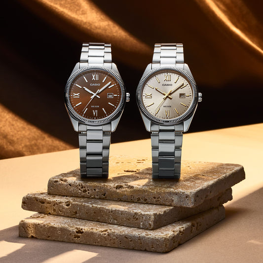 CASIO MTP-1302DD-5AVDF - ELEGANCE MEETS PRACTICALITY Men's Watch with Silver Stainless Steel & Brown Dial-i-Watch-2