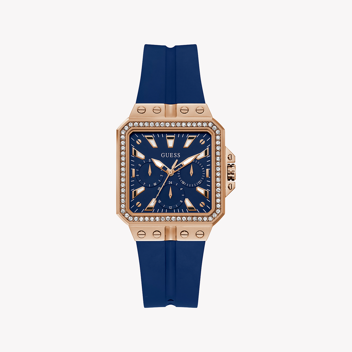 GUESS GW0618L2 ROSE GOLD CHARM - STYLISH WOMEN'S WATCH WITH BLUE DIAL AND SILICONE BAND