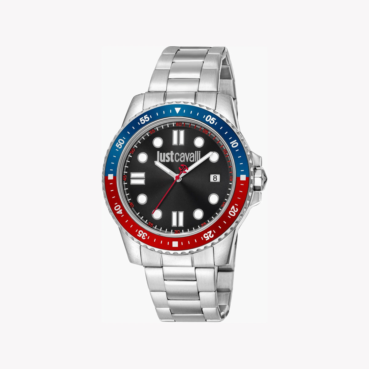 JUST CAVALLI STAINLESS STEEL ELEGANCE - MEN'S TIMEPIECE WITH BLACK DIAL & SILVER BAND