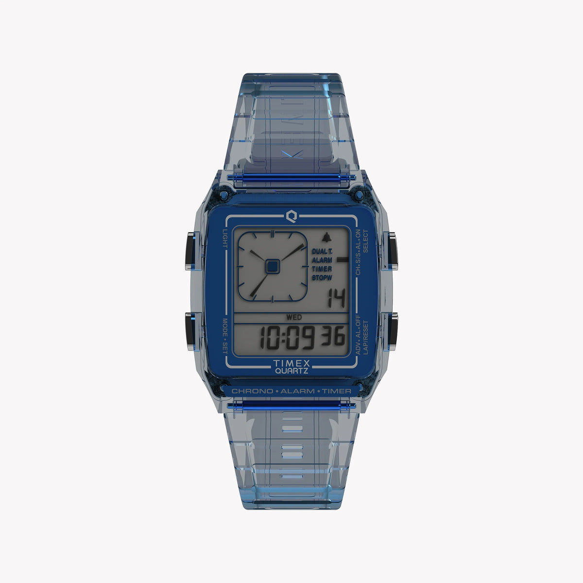 TIMEX Q LCA TRANSPARENT BLUE RETRO DIGITAL WATCH - VINTAGE VIBES REIMAGINED