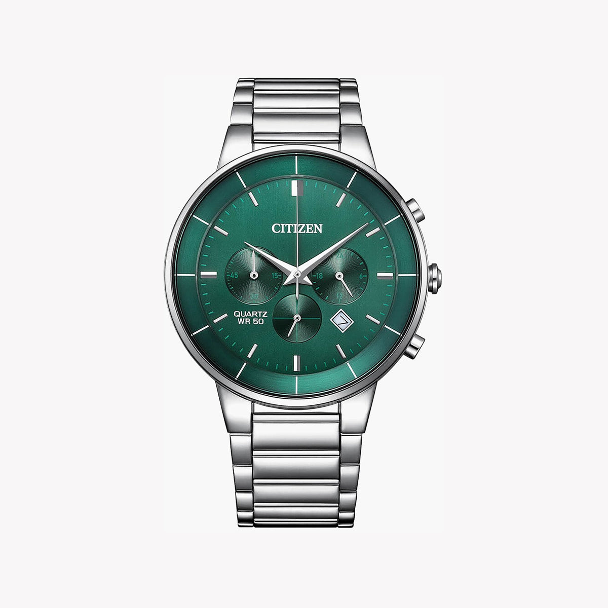 CITIZEN AN8220-52X: ELEVATED PERFORMANCE MEN'S CHRONOGRAPH WATCH - STUNNING SILVER & GREEN DESIGN