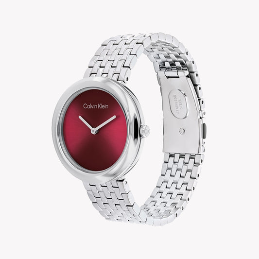 CK CALVIN KLEIN BOLD FUSION - VIBRANT RED DIAL & SILVER STAINLESS STEEL WOMEN'S WATCH-i-Watch-2