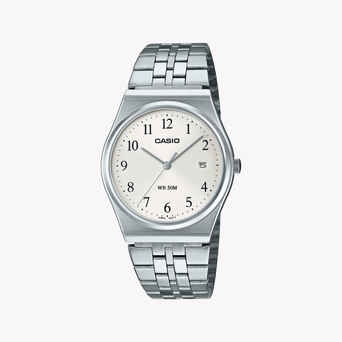 CASIO MTP-B145D-7BVDF - SPORTY Elegance Unisex Watch with Sleek Silver Stainless Steel Band and Minimalist White Dial