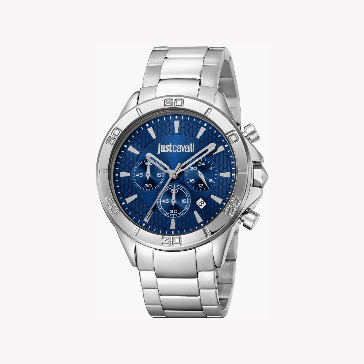 JUST CAVALLI ALLURE - ELEGANT SILVER ALLOY STEEL MEN'S WATCH WITH BLUE DIAL