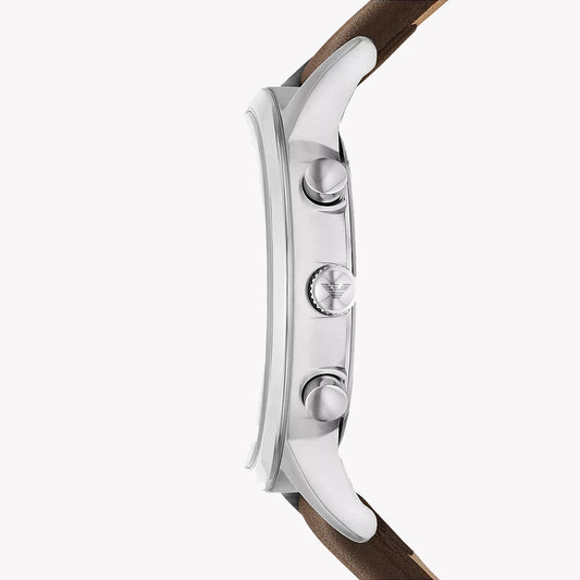 EMPORIO ARMANI AR11490 - MODERN ELEGANCE MEN'S WATCH IN SILVER & BROWN LEATHER-i-Watch-2