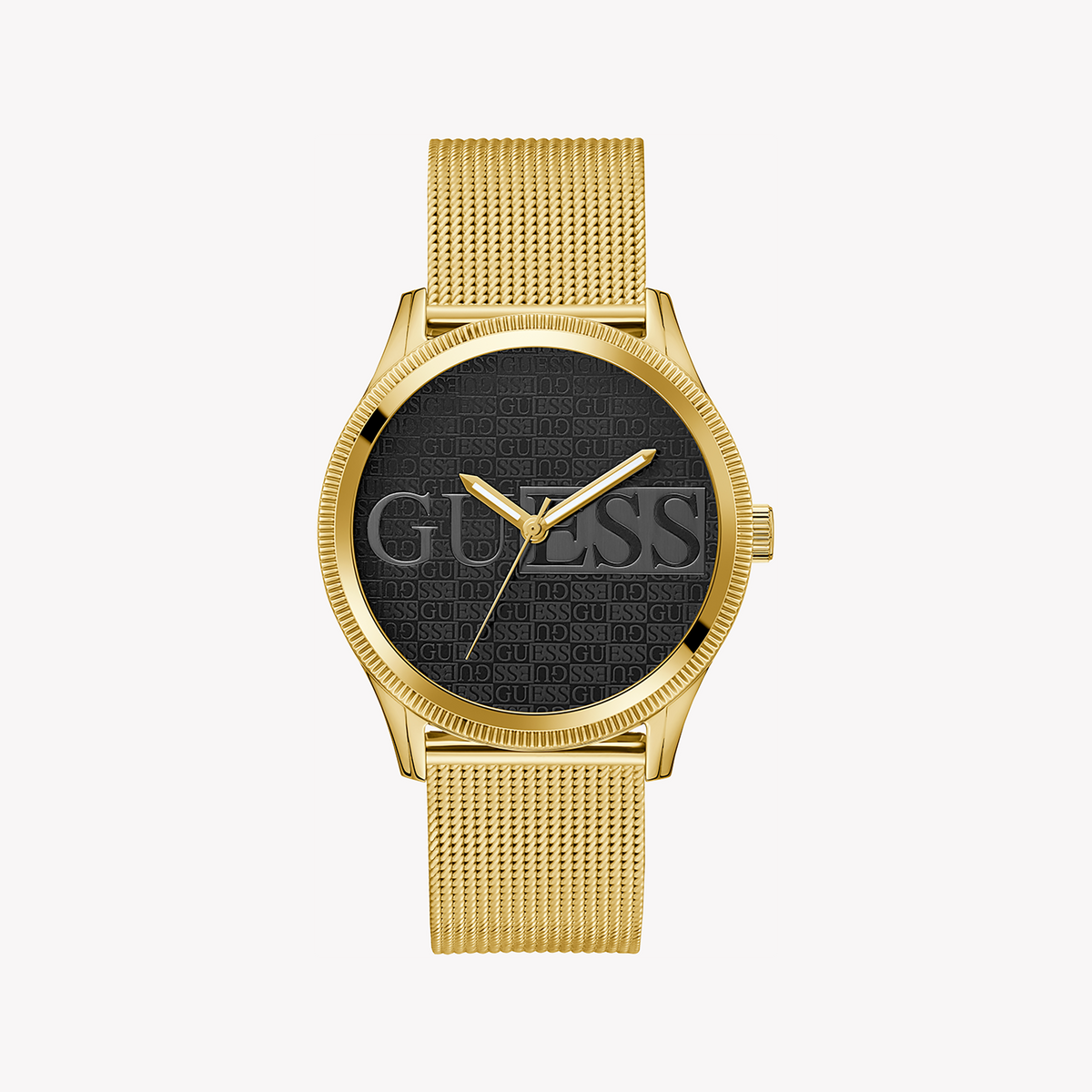 GUESS GW0710G2 BOLD ELEGANCE - STRIKING GOLD & BLACK MESH TIMEPIECE for the Modern Man