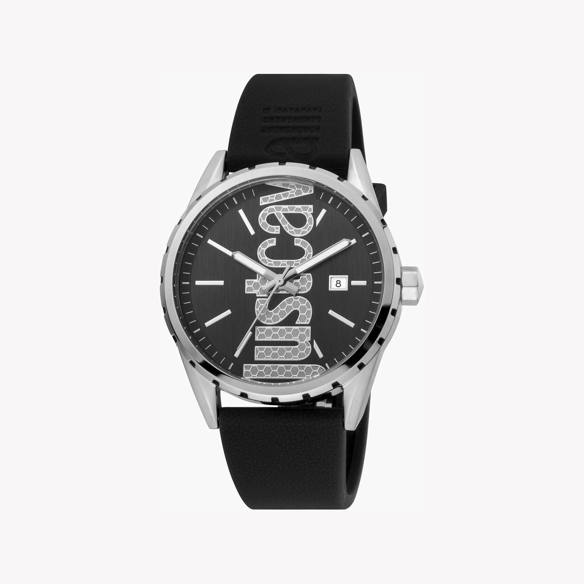 JUST CAVALLI JC1G082P0025 MEN'S WATCH - ELEGANT SILVER & BLACK SILICONE TIMEPIECE