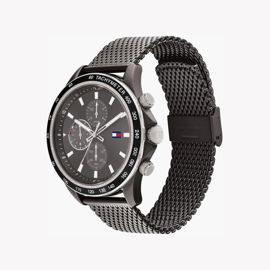 TOMMY HILFIGER 1683486 - ELEGANT GREY STAINLESS STEEL MEN'S WATCH WITH BOLD BLACK DIAL-i-Watch-2