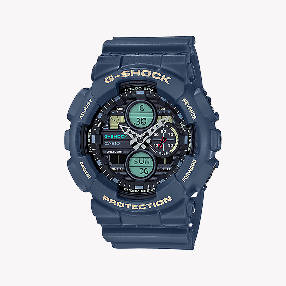 CASIO G-SHOCK GA-140-2ADR BOLD BLUE - RUGGED SPORTY MEN'S WATCH with 200m Water Resistance and Digital Precision