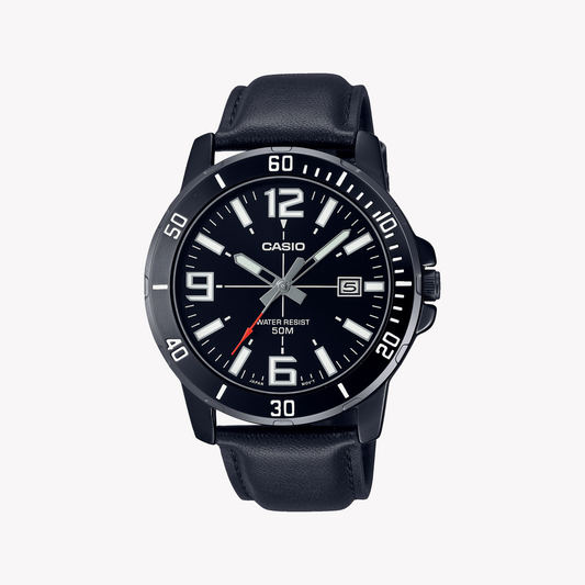 CASIO MTP-VD01BL-1BVUDF - BOLD ELEGANCE MEN'S WATCH WITH BLACK LEATHER STRAP & MODERN AESTHETIC-i-Watch-2