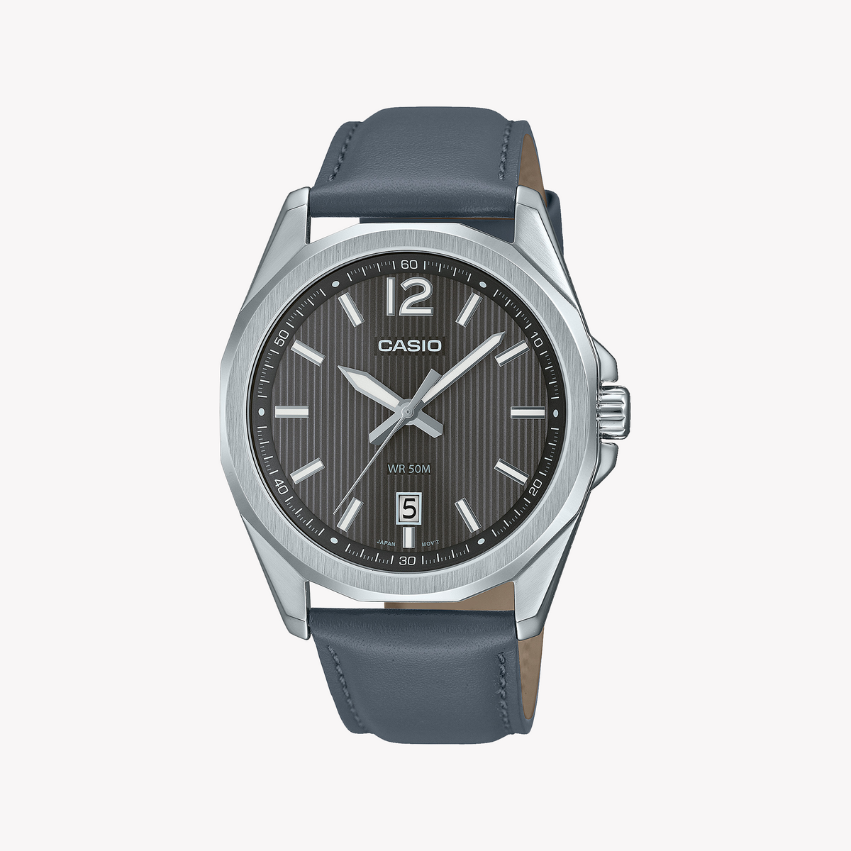 CASIO MTP-E725L-8AVDF - TIMELESS ELEGANCE MEN'S WATCH WITH GRAY LEATHER BAND AND SILVER STAINLESS STEEL CASE