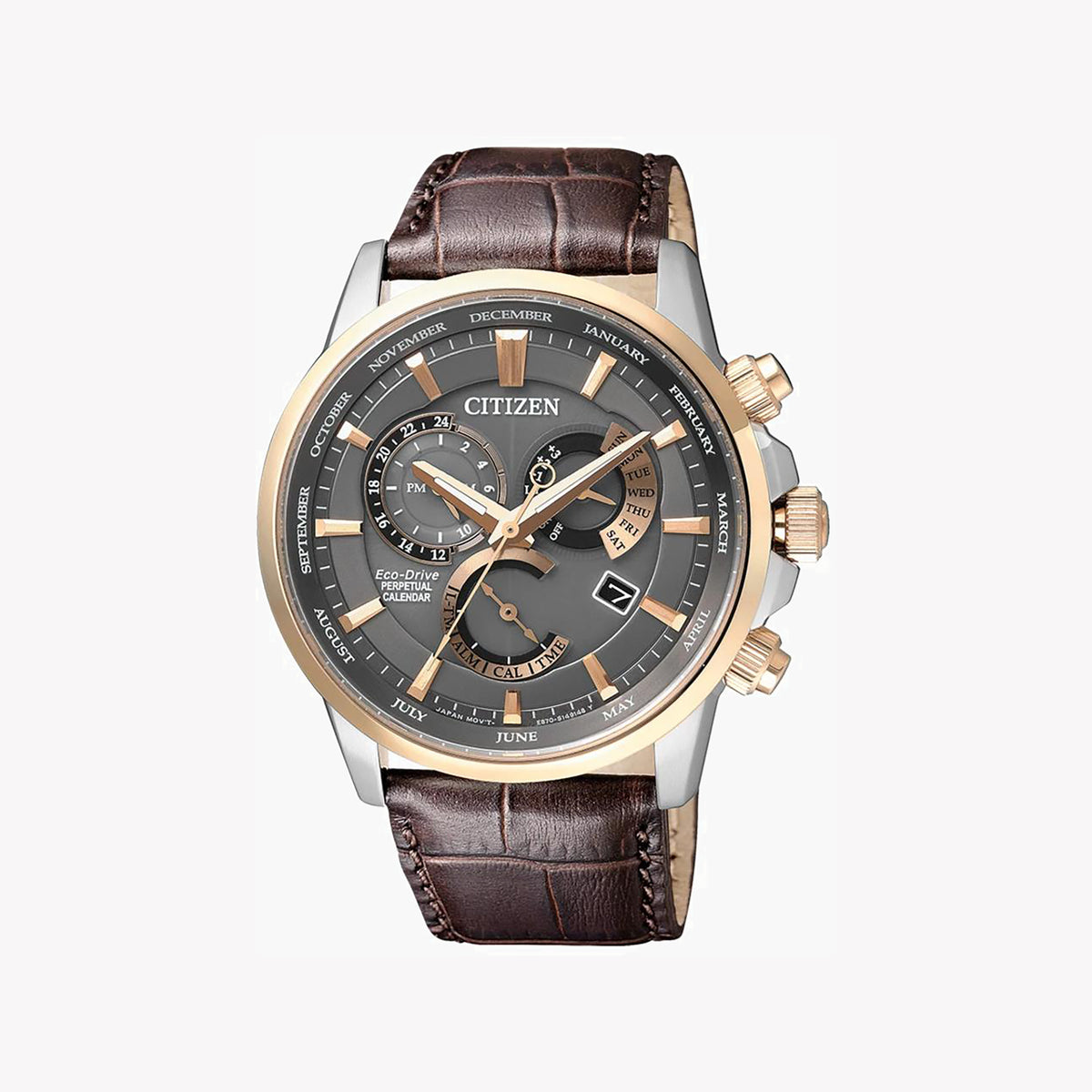 CITIZEN BL8148-11H TIMELESS ELEGANCE - ECO-DRIVE MEN'S WATCH with Brown Leather Band & Dual Time Display