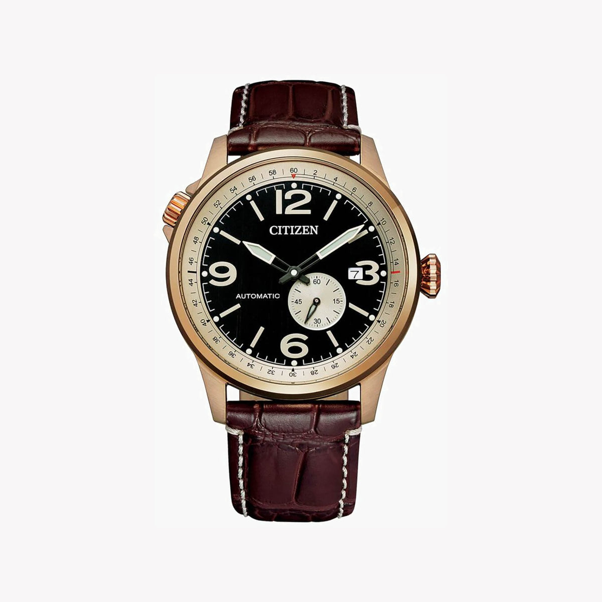 CITIZEN NJ0143-19E - BOLD SOPHISTICATION MEN'S AUTOMATIC WATCH WITH GOLD TONE & BROWN LEATHER BAND