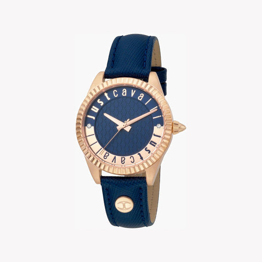 JUST CAVALLI Women's Watch with Rose Gold Stainless Steel Case and Blue Leather Band-i-Watch-2