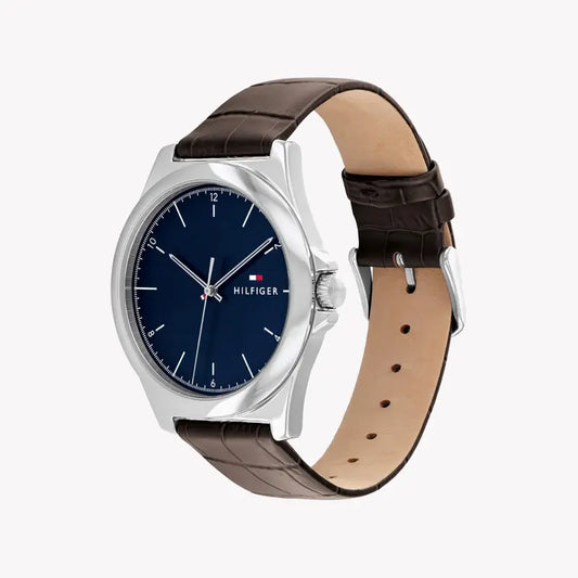 Tommy Hilfiger Men's Silver Watch, Dark Blue Dial | 1710549