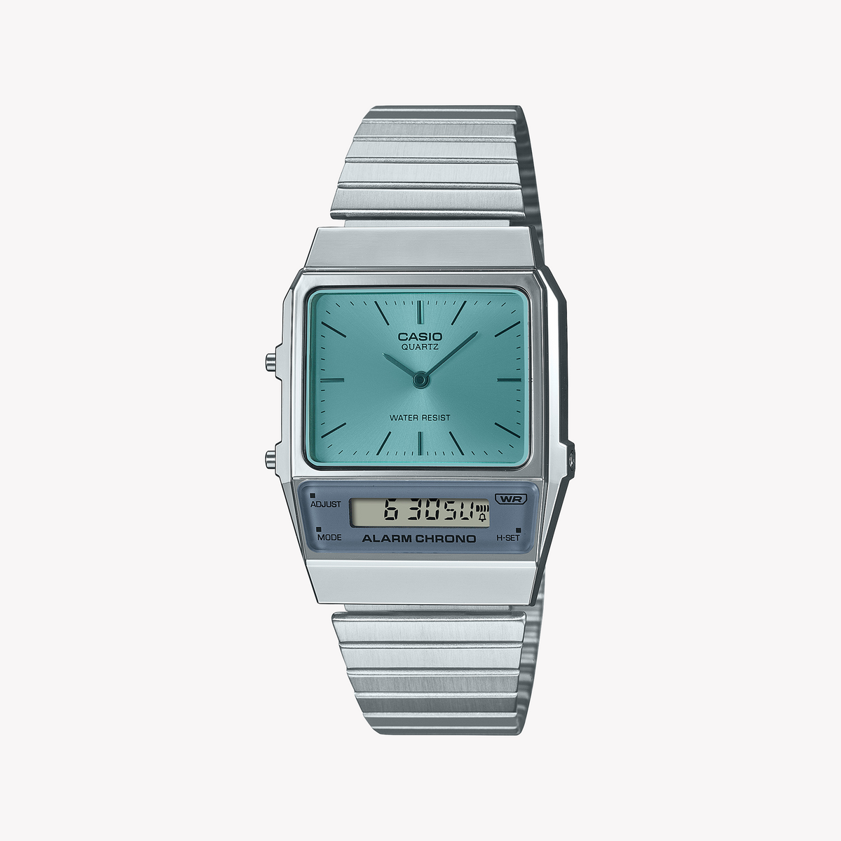 CASIO AQ-800EC-2ADF VINTAGE CHARM - RETRO DUAL DIAL UNISEX WATCH with blue dial and silver stainless steel band