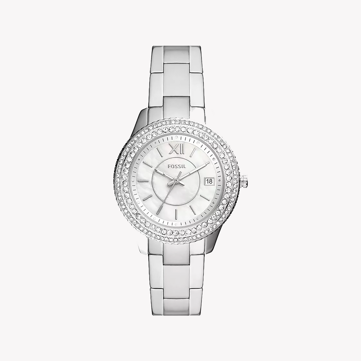 FOSSIL ES5130 ELEGANT SILVERTIME - MODERN WOMEN'S WATCH WITH CHIC WHITE DIAL & STAINLESS STEEL BAND