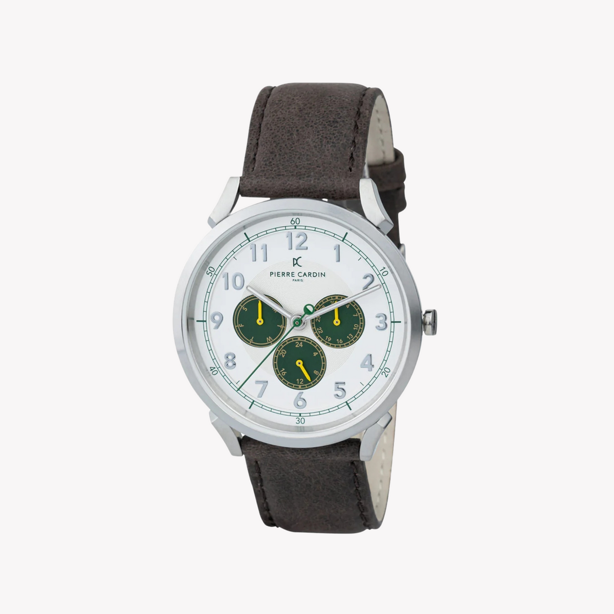 Pierre Cardin Men's Brown Leather Watch, Silver Case | Cpi.2049