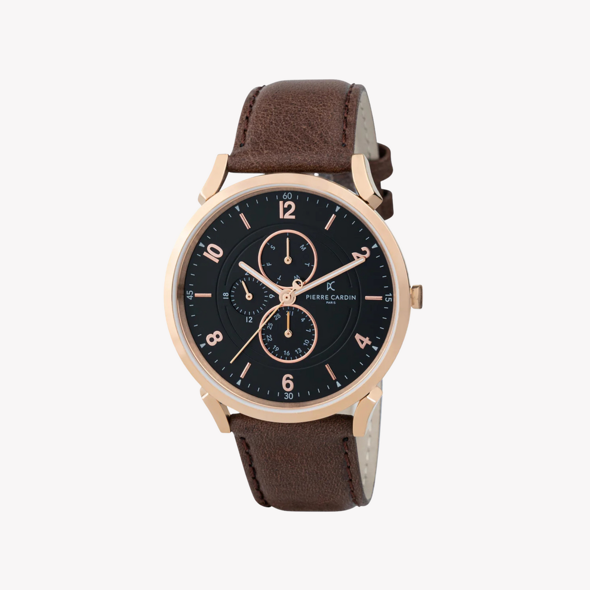 Pierre Cardin Men's Brown Leather Watch, Black Dial | Cpi.2072