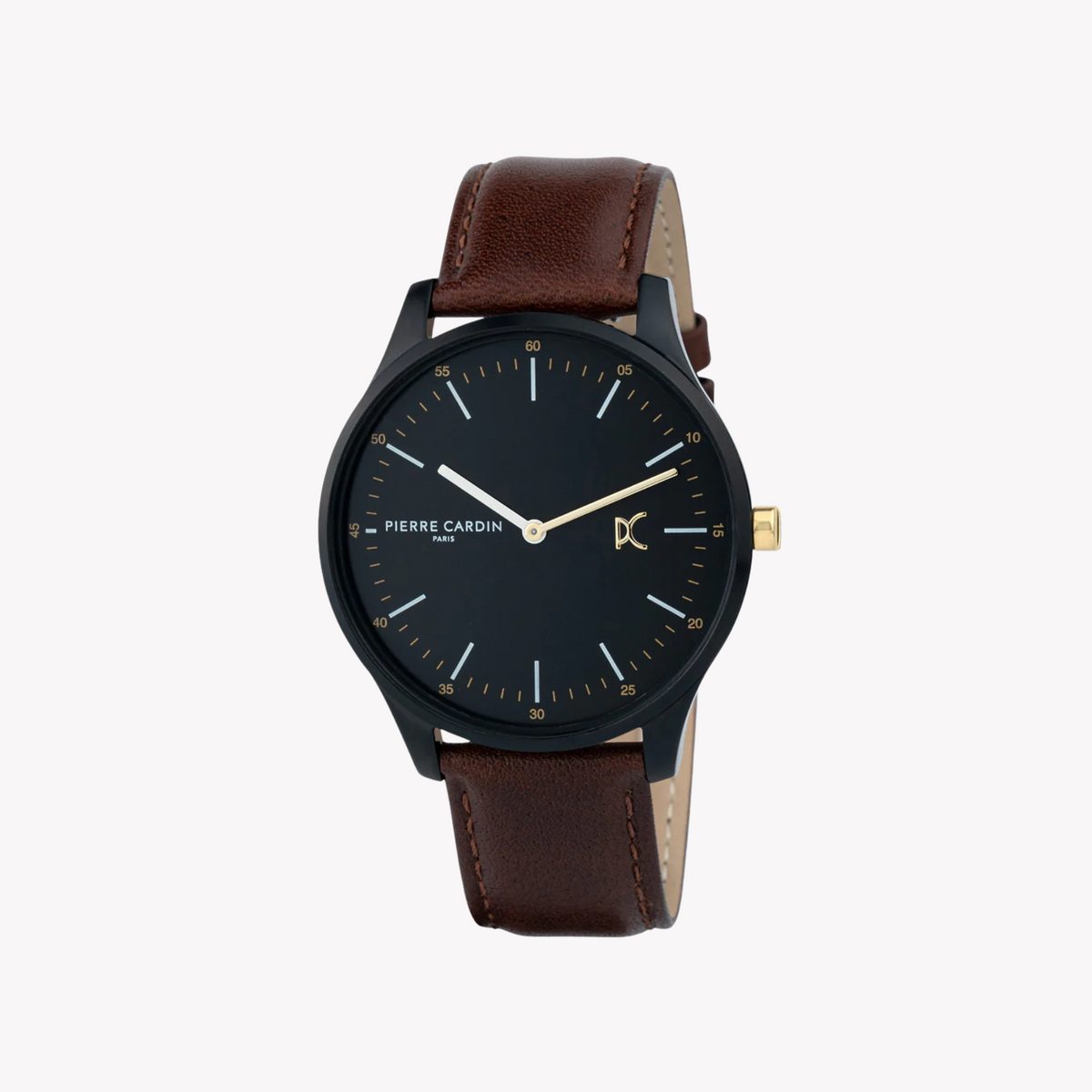 PIERRE CARDIN CBA.4008 MONTRE ÉLÉGANTE - MONTRE POUR HOMMES ÉLÉGANTE AVEC CADRAN NOIR ET BANDE DE CUIR MARRON