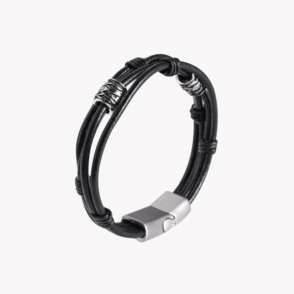 Zink Men's Black Stainless Steel & Leather Bracelet | Zjbc0422