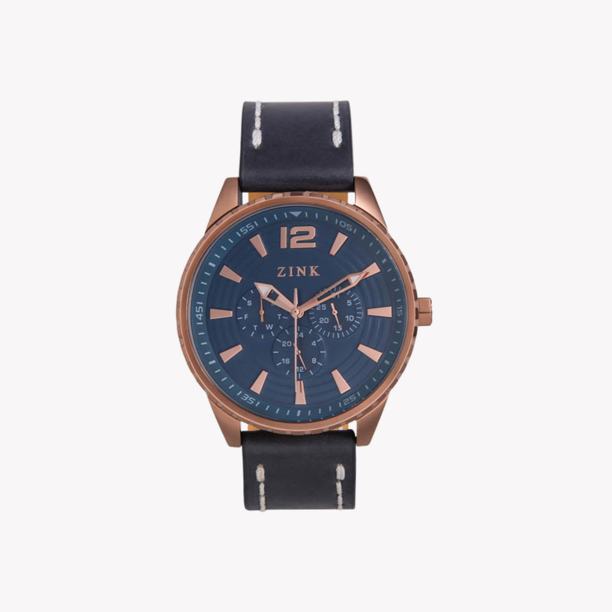 Zink Men's Rose Gold & Blue Leather Watch | Zk131g2ls-4143