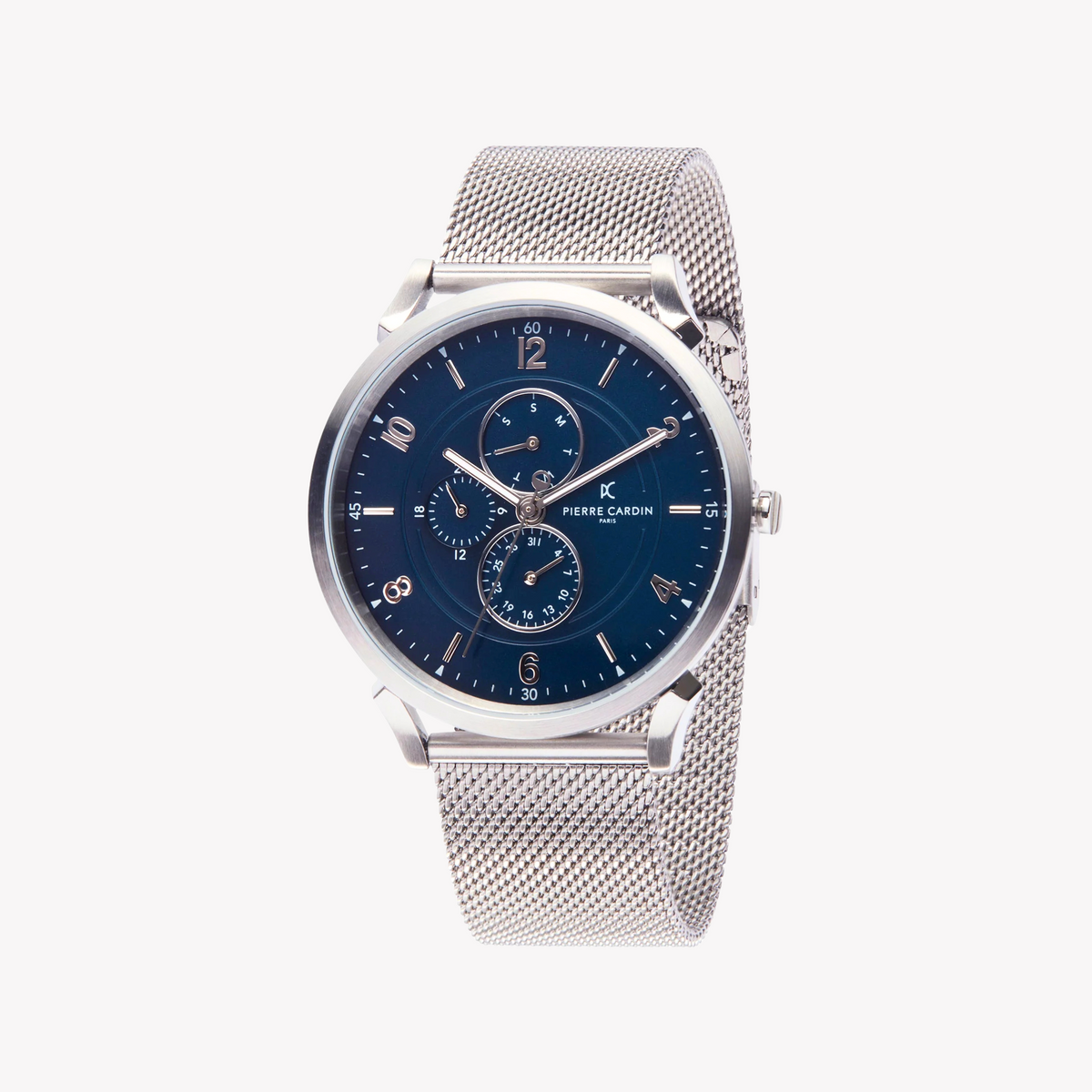 PIERRE CARDIN CPI.2028 STILVOLLE HERRENUHR – LUXUS-SILBERGEHÄUSE UND BLAUES ZIFFERBLATT