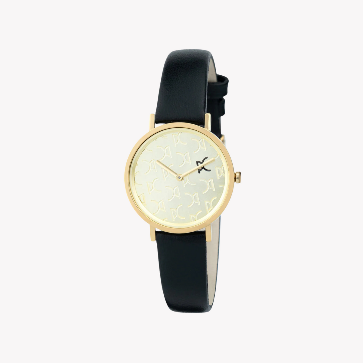 Montre femme PIERRE CARDIN avec boîtier en acier inoxydable doré et bracelet en cuir noir