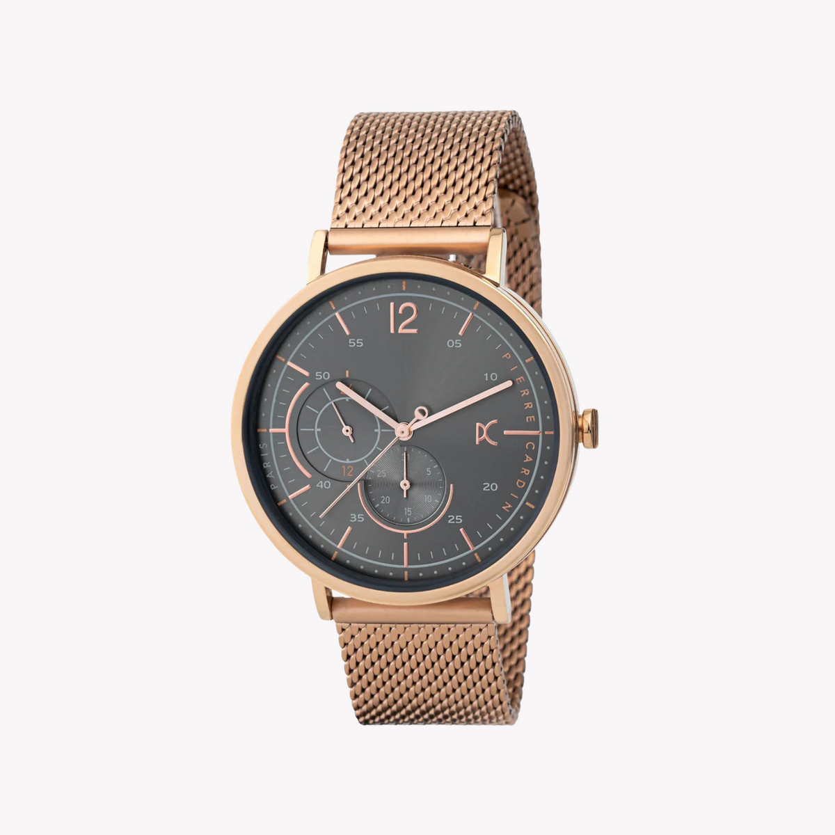 ساعة بيير كاردان CBN.3029 للرجال فاخرة من الستانلس ستيل باللون الذهبي الوردي - مينا رمادية أنيقة