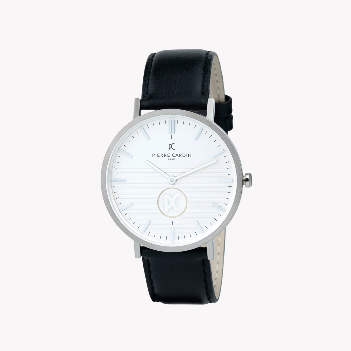 PIERRE CARDIN CBV.1051 ELEGANCE - MONTRE DE LUXE POUR HOMMES avec boîtier argenté, bracelet en cuir noir et cadran blanc