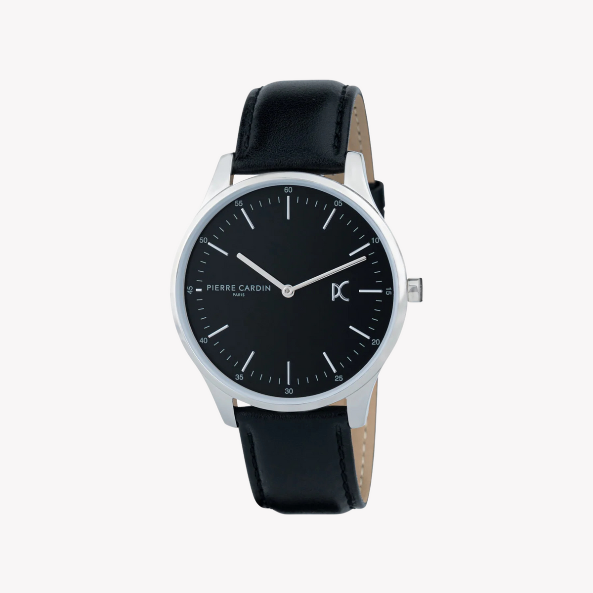 Pierre Cardin Men's Black Leather Watch, Silver Case | Cba.4002