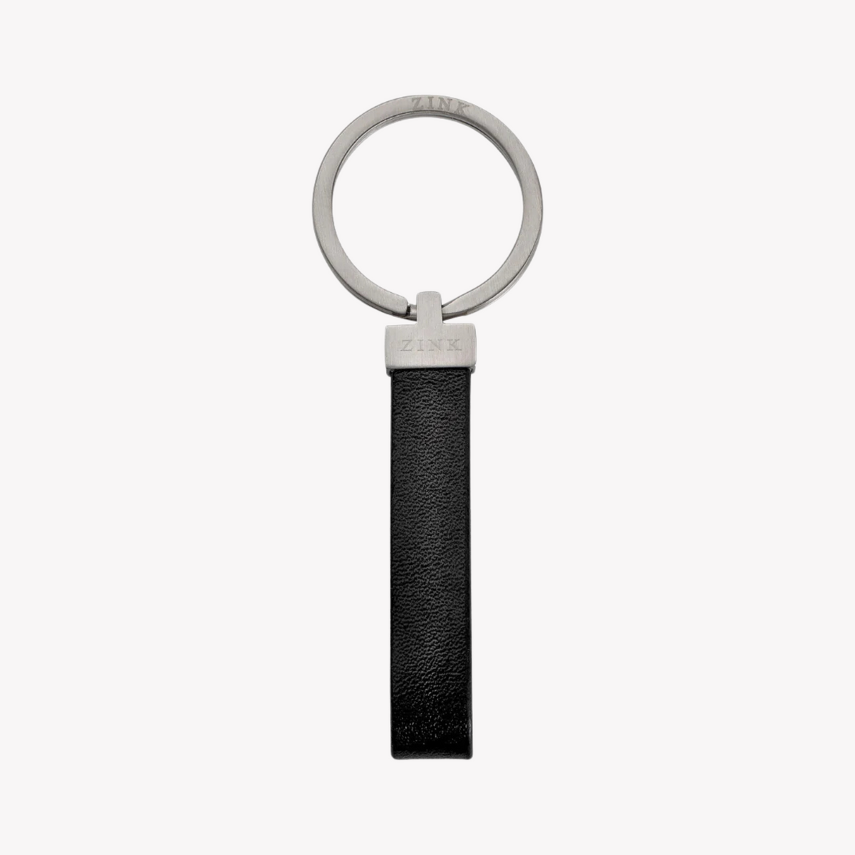 Zink Keychain - Silver & Black - Stainless Steel & Leather | Zjkc009b