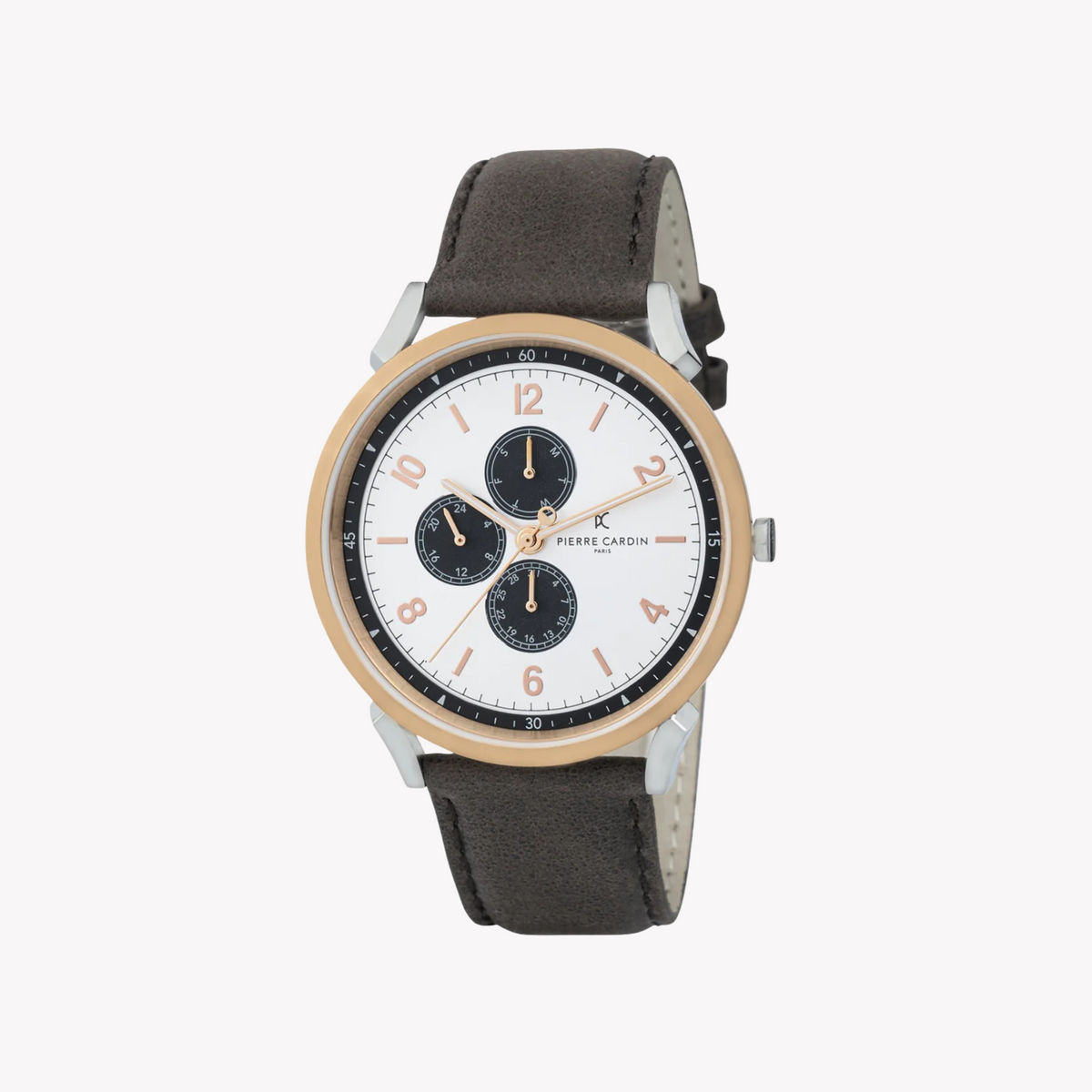 Pierre Cardin Men's Silver & Rose Gold, Brown Leather | Cpi.2078