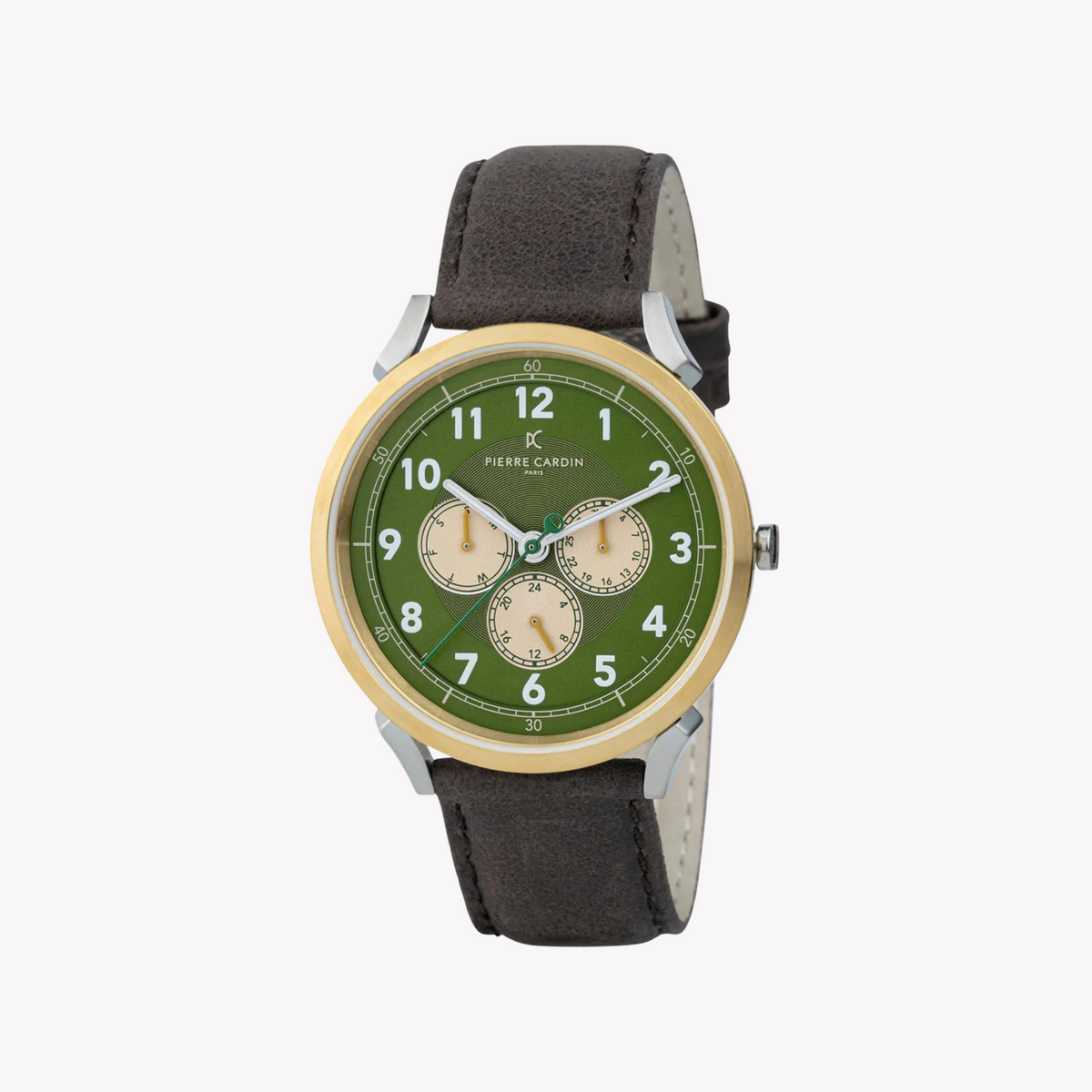 Pierre Cardin Men's Brown Leather Watch, Green Dial | Cpi.2071