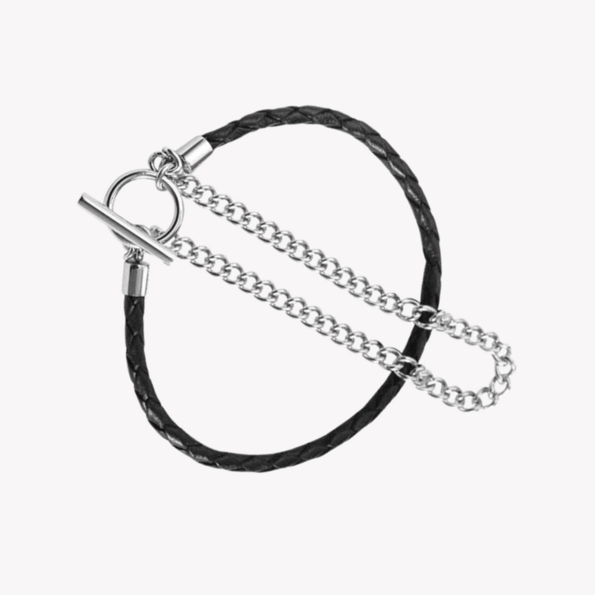 Zink Men's Silver & Black Stainless Steel & Leather Bracelet | Zjbc023slpb