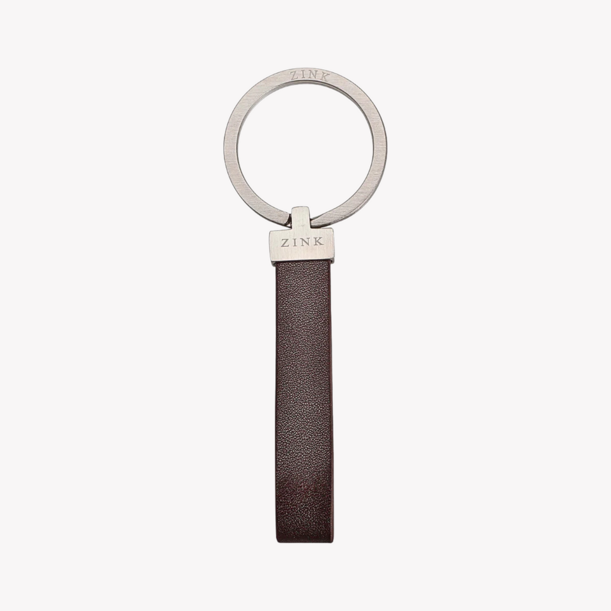 Zink Keychain - Brown & Silver - Stainless Steel & Leather | Zjkc009br