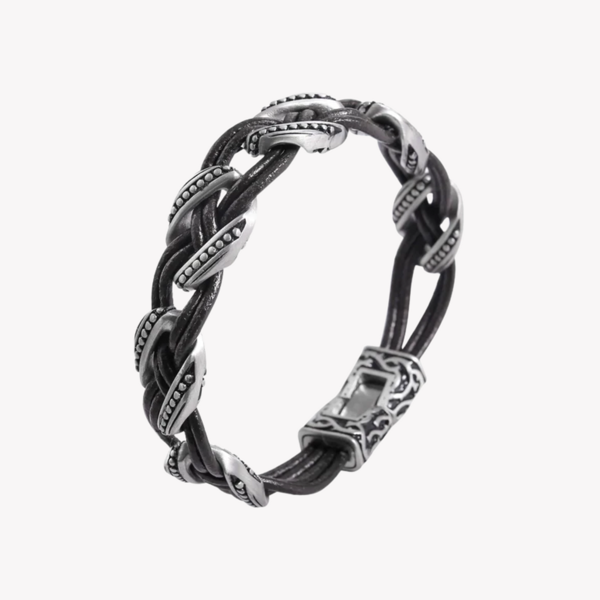 Zink Men's Black & Silver Stainless Steel & Leather Bracelet | Zjbc0383