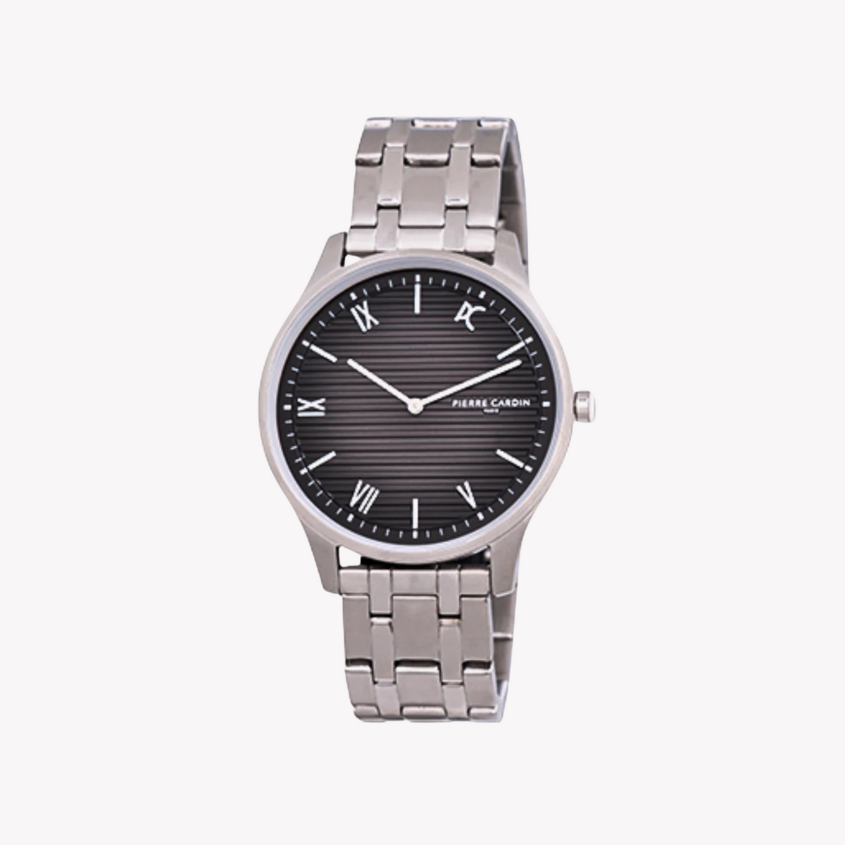 MONTRE POUR HOMME PIERRE CARDIN - ÉLÉGANT BOÎTIER EN MÉTAL ARGENT AVEC CADRAN NOIR CLASSIQUE