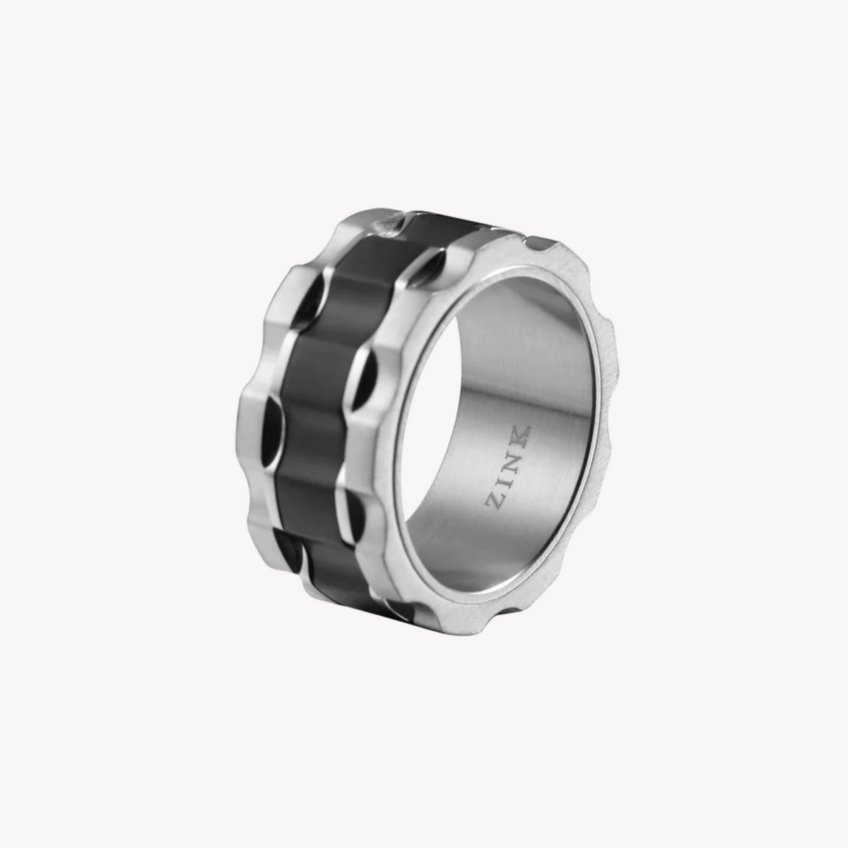 Zink Men's Silver & Black Stainless Steel Ring | Zjrg029sb