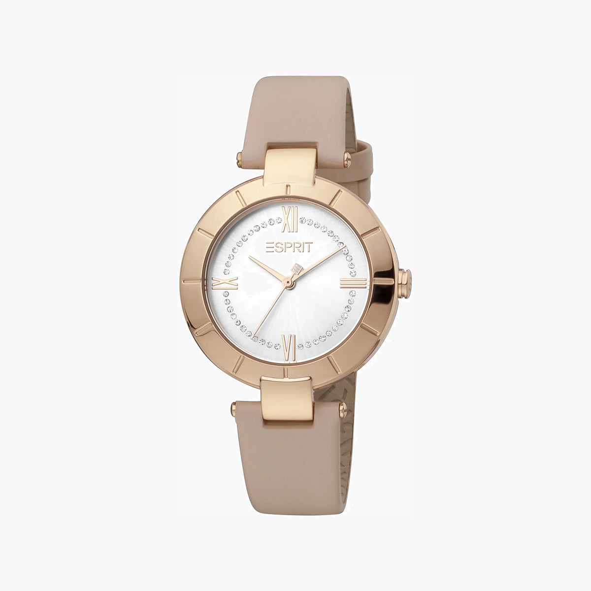 ESPRIT Women's Watch with Rose Gold Stainless Steel Case and Pink Leather Band